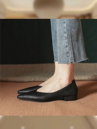 百搭女鞋尖头软底舒适V女鞋春秋上班低跟浅口粗跟跟鞋高跟307