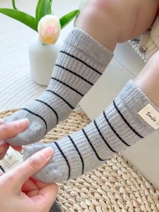 五朵棉宝宝袜子秋季条纹中筒袜婴幼儿A类棉袜秋冬男女童无骨袜#五朵棉宝宝袜 #宝宝袜 #宝宝袜子 #宝宝袜子推荐 #宝宝袜子防滑