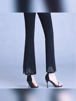 蕾丝诱惑【国民淑女】高腰微喇叭裤女小个子九分休闲微喇阔腿裤#显瘦裤子 #百搭裤子 #开春搭配 #春季穿搭