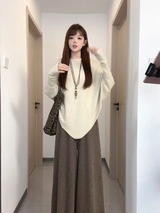 韩系慵懒风蝙蝠袖长袖针织衫女秋冬季不规则软糯毛衣宽松斜肩上衣 #高级感穿搭#气质穿搭#显瘦穿搭#谁穿谁漂亮#优雅气质