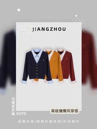秋季新款OL风条纹衬衣拼毛织假两件设计款羊毛长袖上衣#秋季穿搭 #衬衣 #假两件 #上衣 #衬衫