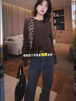 时尚轻熟风复古圆领套头毛衣设计感飘带宽松休闲长袖针织衫秋冬季 #早秋穿搭 #秋季穿搭 #针织衫 #毛衣 #轻松解锁秋季穿搭