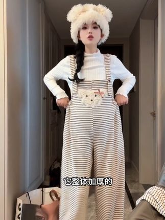 孕妇背带裤2025秋冬款新款加绒加厚套装显瘦休闲大码秋冬装两件套#百搭套装 #显瘦遮肉 #宽松版型 #两件套女装 #套装穿搭