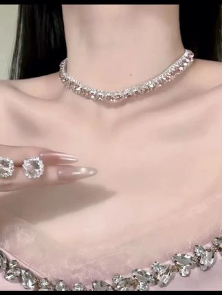 铜合金锆石项链 千金晚宴 超闪粉钻锆石项链法式气质高级感颈链 #时尚饰品 #气质项链 #项链推荐 #项链控 #小众