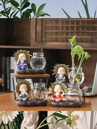 绿萝水培花盆器皿花瓶透明玻璃插花花器客厅客厅装饰品摆件