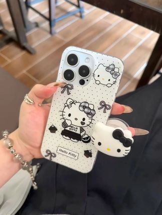黑色的波点Kitty酱!!! 黑白的尊嘟尊嘟吼吼看啊 还有一个同款的黑色蝴蝶结立体Kitty支架耶!!#手机壳 #仙女必备 #hellokitty #手机壳个性独特
