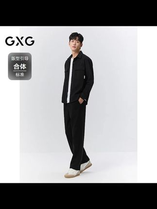 GXG男装黑色格纹胸前口袋翻领长袖衬衫男士百搭#G24D033010GXG男装 #格纹衬衫 #男士百搭 #翻领衬衫 #时尚男装
