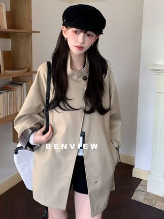 【诺丁山下】2025春秋撞色风衣外套廓形显瘦宽松英伦风大衣 #高级感穿搭#显瘦穿搭#谁穿谁好看#超便宜超划算#气质穿搭