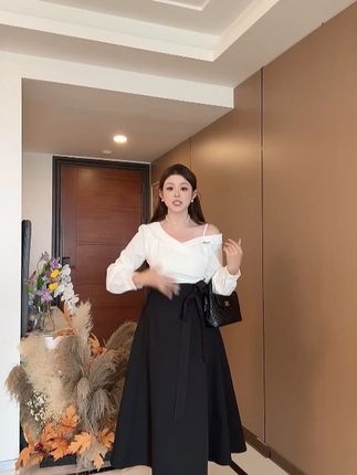 白77-大码女装小众假两件斜肩长袖连衣裙显瘦通勤裙子 #显瘦穿搭 #显高显瘦显腿长 #品质女装 #每日穿搭 #连衣裙