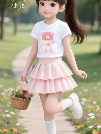 家人们!女童装这套绝绝子~ 可爱小熊短袖 T 配粉蛋糕裙,甜美又清新,女宝穿超好看,日常、出游都合适,安排上!#每日童装穿搭分享 #生女儿就是用来打扮的 #夏季新款 #女童套装 #生女儿就要这样穿