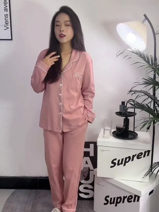 100%全棉加厚反领女士睡衣女秋冬季对襟翻领女套装青年简约家居服#女士睡衣 #秋冬套装 #全棉加厚 #简约家居服 #反领睡衣