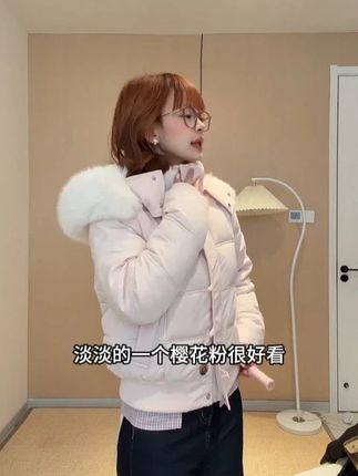 冬季百搭藏青色浅粉连帽毛领短款棉衣新爆款保暖棉服外套潮流 #羽绒服 #穿搭 #搭配技巧 #高级感 #这么穿显瘦20斤