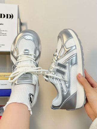 环球银色德训鞋女爆款新款夏季网面透气鞋子厚底休闲鞋小白鞋 #仙女必备 #女鞋 #夏季新款 #透气舒适 #今天穿什么