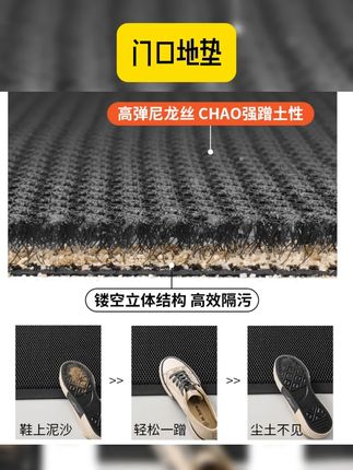 入户门高弹尼龙丝地垫,底部橡胶防滑抓地不乱窜,耐脏易打理,脏了拍拍抖抖就干净,门内门外都可以铺 #入户门垫 #进门地垫 #防滑地垫 #门口地垫 #方便又实用 入户门地垫家用玄关门外免洗脚垫耐脏防滑门垫大门口进门简约地毯