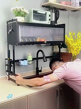 带柜门的水槽置物架,能沥水收纳,也能防尘# 水槽置物架 # 碗碟架 # 置物架