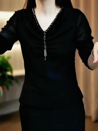 V领网纱长袖T恤女2025春秋新款时尚打底衫内搭外穿蕾丝上衣 #洋气减龄 #显瘦显气质 #时尚 #穿搭 #谁穿谁好看