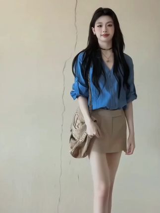 #法式 #气质宽松 #长袖衬衫 #高腰显瘦