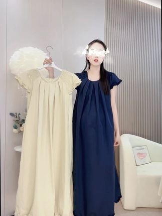 孕妇装夏装2025新款简约花边小飞袖气质高级感宽松显瘦孕妇连衣裙 #孕妇夏装 #花边小飞袖 #高级感 #显瘦设计 #气质连衣裙