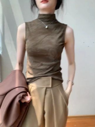 高领扎染背心女外穿2025秋季新款修身简约内搭打底衫无袖显瘦上衣#女士扎染背心 #秋季新款 #高领无袖 #修身显瘦 #内搭外穿