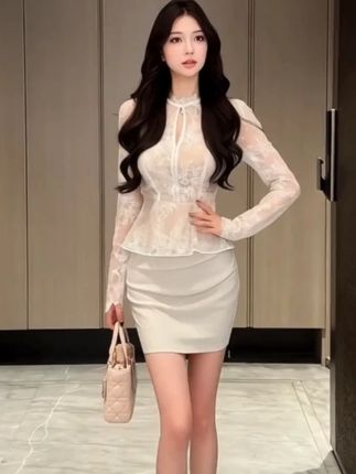 【春日部】 娇柔精致感法式气质百搭蕾丝上衣半身裙套装女 #约会穿搭 #今天穿什么 #女人味 #遮肉显瘦