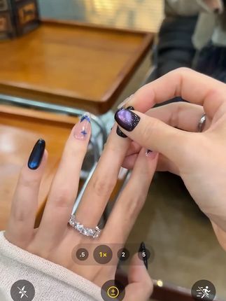 【双生蝶】-三月兔双色猫眼手绘蝴蝶气质显白可拆卸手工美甲穿戴甲#美甲 #好看的美甲 #穿戴甲 #美甲分享 #仙女必备