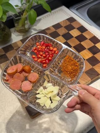 【2个9.9】多用途分格配菜盘厨房收纳备菜盘家用火锅多功能四格#多用途配菜盘 #厨房收纳 #分格菜盘 #99元好物 #火锅配菜盘