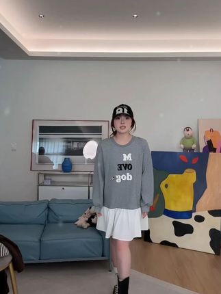 晶咕【我爱修狗!】韩系两种面料拼接字母小狗图案圆领连衣裙 #晶咕女孩 #大码女装 #韩系两种面料拼接字母小狗图案圆领连衣裙 #穿出高级感 #ootd穿搭