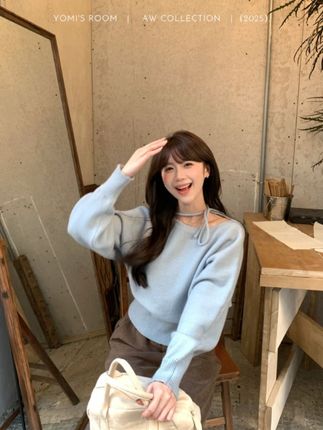 YOMI小个子【温柔海岸】蓝色长袖套头毛衣温柔系百搭显白显瘦女秋冬#毛衣控 #通勤搭配 #温柔系 #显瘦显白 #秋冬季