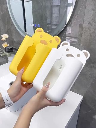 卡通熊壁挂纸巾盒加厚免打孔客厅卫生间收纳盒多功能洗脸巾收纳盒#收纳盒 #纸巾盒 #抽纸盒 #壁挂纸巾盒