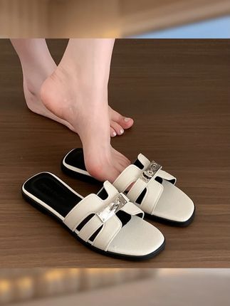 荔枝纹时髦老钱风~!显瘦ins 温柔夏季凉拖鞋女懒人外穿平底拖鞋