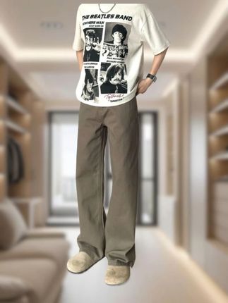 战北北【小个子定制短款】2025秋冬季咖色牛仔裤垂感简约男生 #男士直筒裤 #男裤 #百搭 #时尚 #牛仔裤