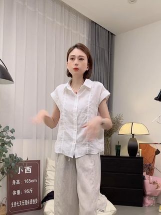 「100%纯亚麻 小飞袖衬衫」文艺风木耳边小衫夏季气质百搭显瘦H608#ootd穿搭 #夏季新款 #穿出高级感 #面料舒适透气 #谁穿谁好看系列