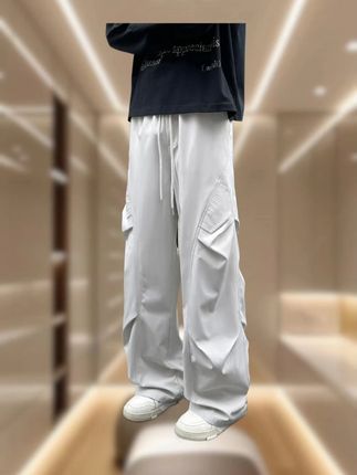 2025春夏新款美式弯刀休闲裤男女高街潮流高级感宽松直筒阔腿 #男士休闲裤 #美式 #弯刀裤 #阔腿裤 #男裤