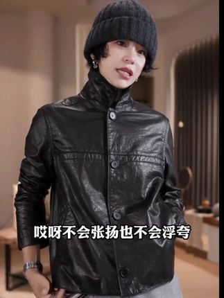 LIXIA【黑珍珠】极简风设计师款牛皮油蜡通勤时髦皮外套-D9270#皮衣 #极简穿搭 #显瘦穿搭 #穿出高级感 #时髦精