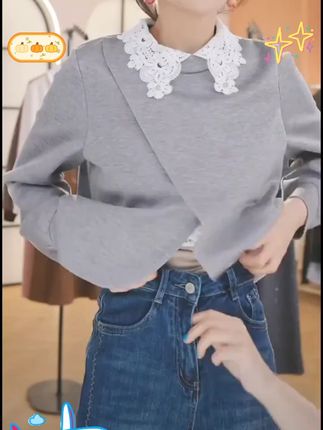 F秋季新款蕾丝拼接卫衣女装 #蕾丝拼接卫衣 #新款蕾丝拼接