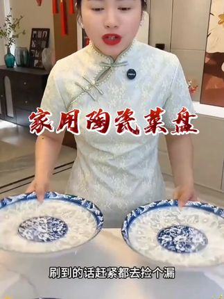9英寸(4只)青花瓷家用陶瓷菜盘大号盘子加深深盘微波炉适用圆盘