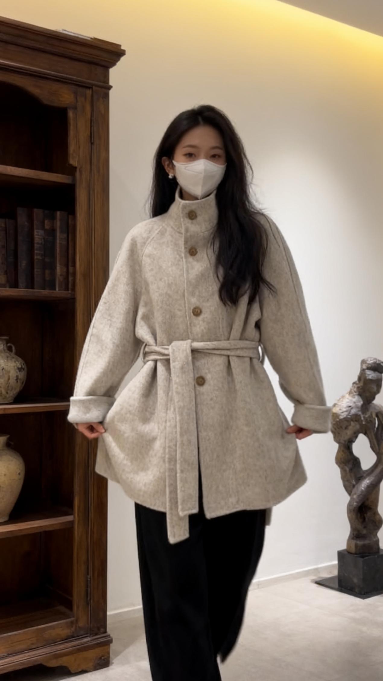 韩版腰带A2363双面羊毛大衣轻奢简约时尚百搭女装中长款设计师  #外套推荐 #羊毛大衣 #中长款上衣 #韩系外套 #简约外套