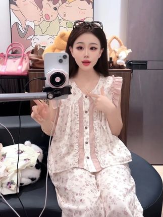 (莓莓兔)夏季气质显瘦高级感纯棉睡衣无袖女家居服可外穿套装 #睡衣家居服 #纯棉睡衣  #小个子显高显瘦穿搭 #可以穿出门的家居服 #高级感穿搭