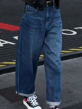 艾塔莉秋冬新款女裤卷边阔腿裤牛仔裤秋季直筒裤卷边长裤宽松百搭 #高级感穿搭 #谁穿谁好看 #显瘦穿搭 #百搭牛仔裤 #时尚牛仔裤