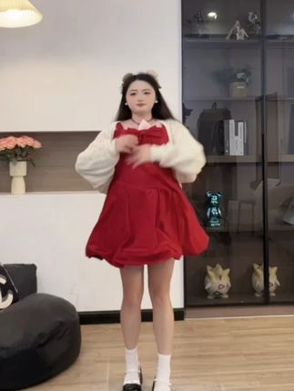 【微醺樱桃】10079 胖m新款早秋两件套吊带蝴蝶结花苞裙搭针织开衫 #显瘦穿搭 #显瘦 #遮肉显瘦遮肉减龄 #梨形身材穿搭 #面料柔软舒适