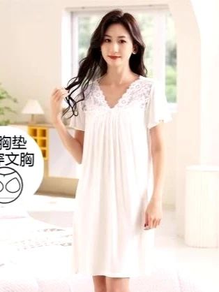 夏季睡衣裙2025年新款睡裙女带胸垫莫代尔短袖薄款夏款孕妇连 夏季睡衣裙2025年新款睡裙女带胸垫莫代尔短袖薄款夏款孕妇连衣裙