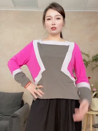 女士拼接色长袖上衣休闲时尚百搭气质潮流高级宽松显瘦显身材舒适透气上衣#长袖上衣女 #宽松显瘦穿搭 #舒适透气又凉快 #拼色上衣 #气质穿搭