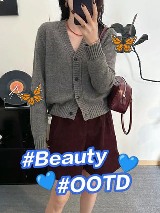 【象白灰】2025新款纯色韩版宽松V领长袖针织开衫女显瘦休闲 #秋季外套 #春秋新款 #穿搭穿搭 #毛衣搭配 #显瘦穿搭
