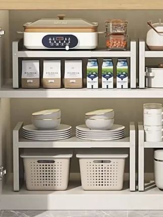 可伸缩厨房置物架家用内柜子分层架台面隔板锅具架锅架衣柜整理板#可伸缩置物架 #厨房收纳 #柜子分层架 #锅具架 #家用置物架