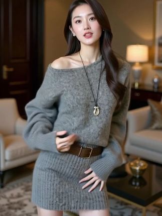 穆丽莎新款辣妺氛围感慵懒显瘦包臂针织连衣裙(配腰带) #跳舞 #跳舞使我快乐 #秋季穿搭 #针织衫 #连衣裙