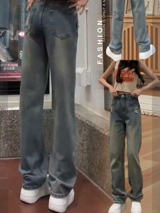 早秋窄版直筒牛仔裤女款爆款2025新款大码微胖mm薄款显瘦阔 #窄板直筒裤# 面料柔软舒适 #胖瘦都能穿# 谁穿谁好看不分年龄段时尚