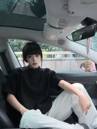 亨利领正肩拼接短袖T恤男夏季cleanfit美式高街设计感半袖上衣服 #夏季新款 #正肩t恤 #百搭不挑人 #男女同款