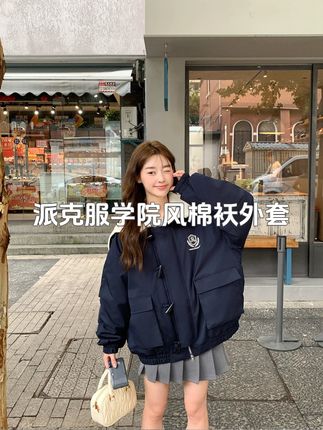 牛角扣棉服女款冬季加厚小个子派克服棉衣学院风棉袄外套 #棉服女 #牛角扣棉服 #派克服 #学院风外套 #棉袄外套