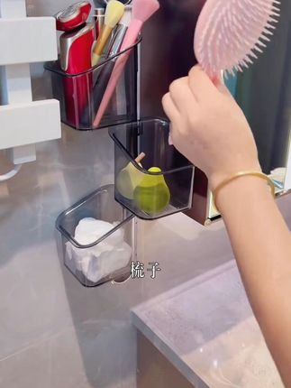 哈乐熊葱姜蒜收纳盒 #壁挂式设计 #双吸盘收纳架 #大容量置物架 #多层收纳 #旋转设计