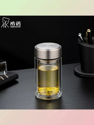 希诺双层玻璃杯小号便携水杯男士家用办公泡茶隔热茶杯透明耐热杯#双层玻璃杯 #便携水杯 #家用茶杯 #办公茶杯 #希诺水杯